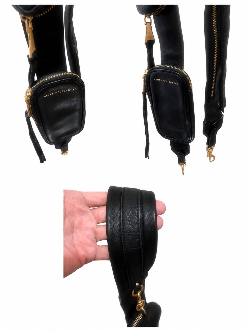 Aimee Kestenberg Black Leather Belt Bag with Gold Hardware